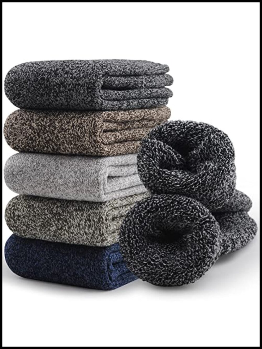 5 Pairs Merino Wool Hiking Crew Socks, Extra Thick Warm Breathable Cushioned